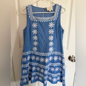 Sail to Sable Blue Dress with White Daisy Embroidery